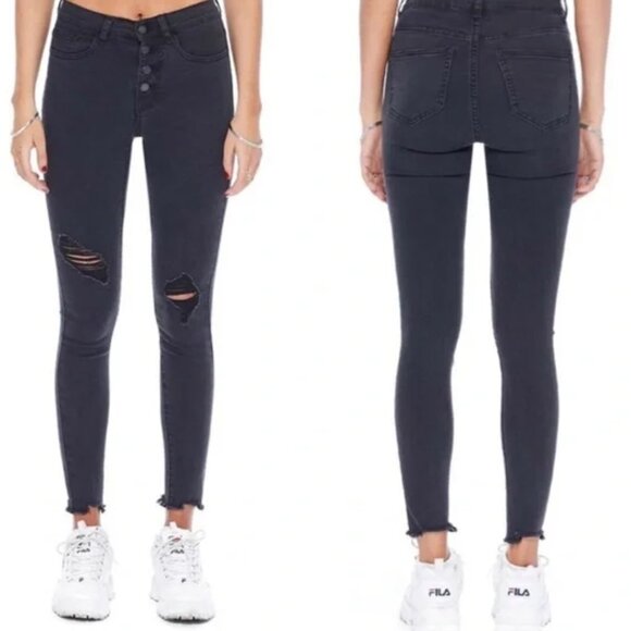 Judy Blue Skinny Fit Button Fly Distressed Jeans 16W Stretch Denim Raw Hem - Picture 1 of 9